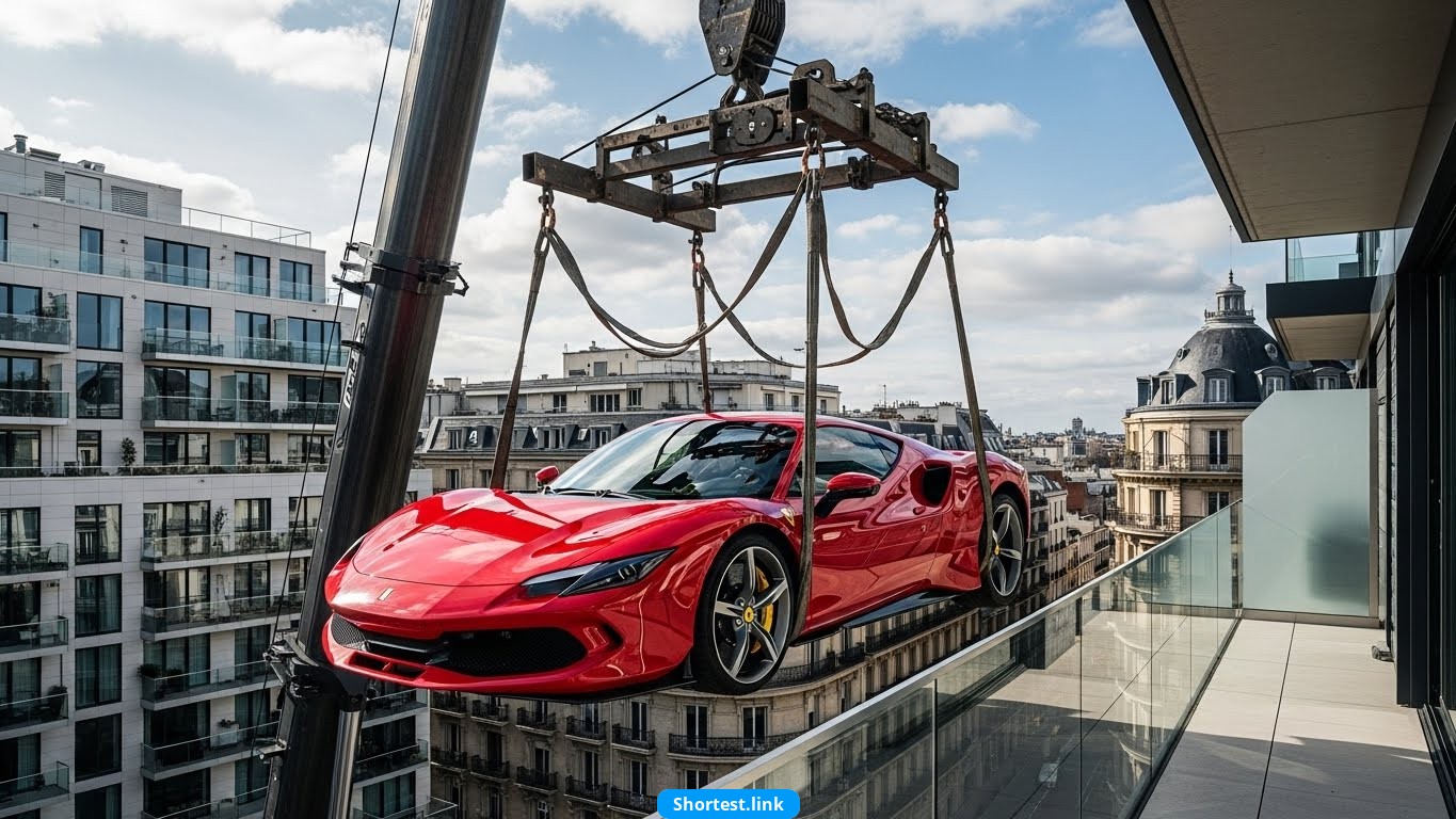 大富豪が36万ドルのフェラーリをバルコニーに吊り上げる – 数日後に撤去しなければならない